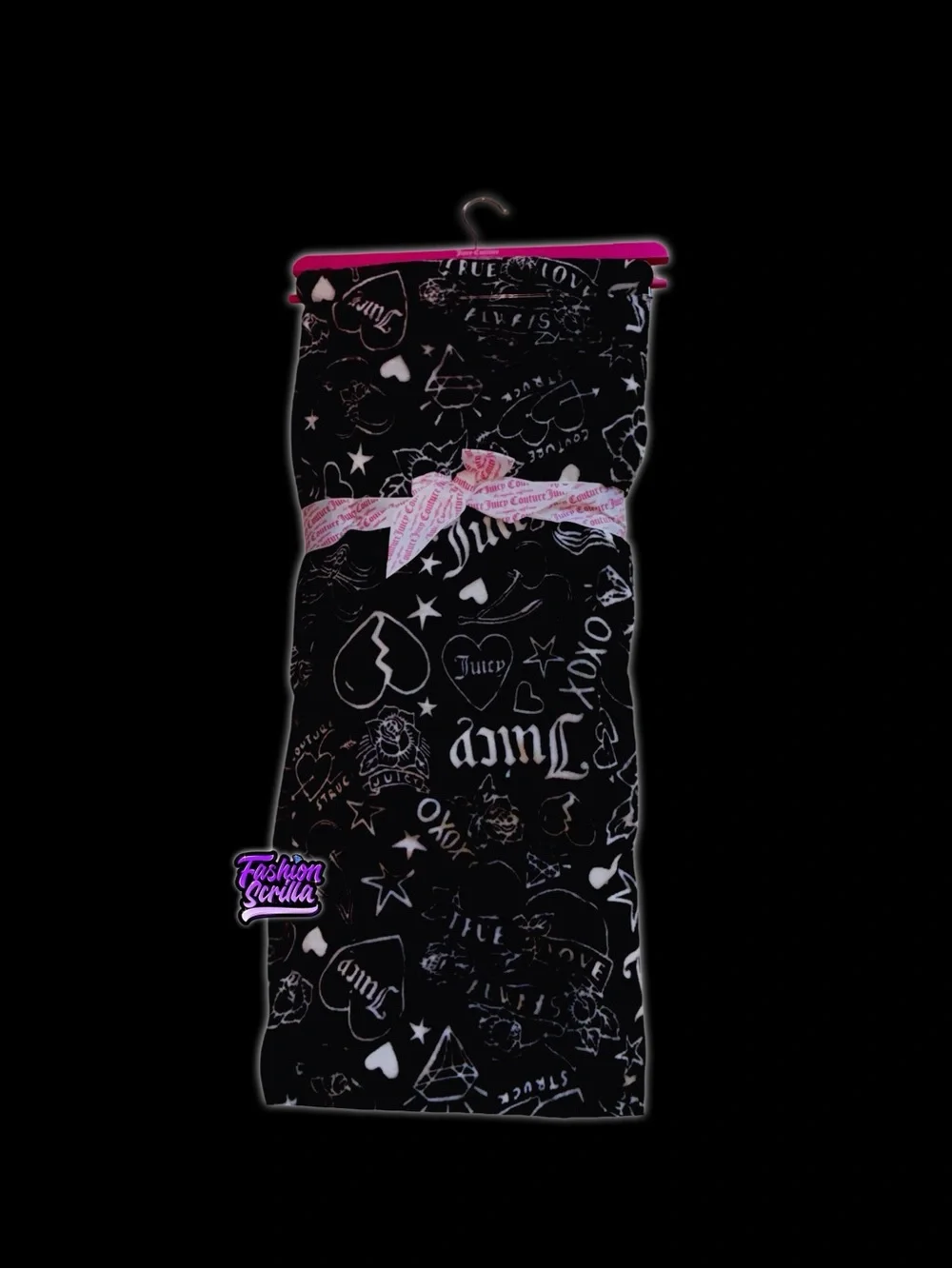 Juicy Couture RARE Oversized Plush Throw Blanket Y2K Tattoo Flash Doodle Design